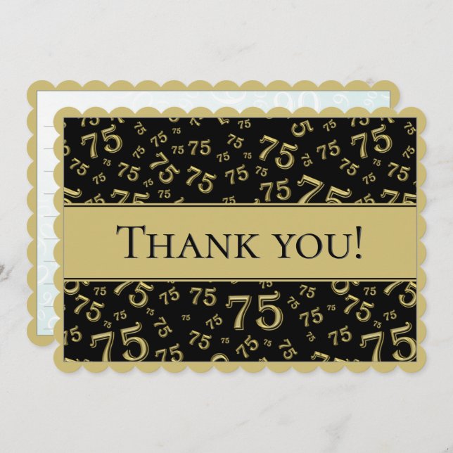 75 "Thank you!" Black/Gold Number Pattern Thank You Card (Front/Back)