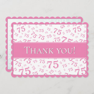 75 "Thank you!" Pink/White Number Pattern Thank You Card