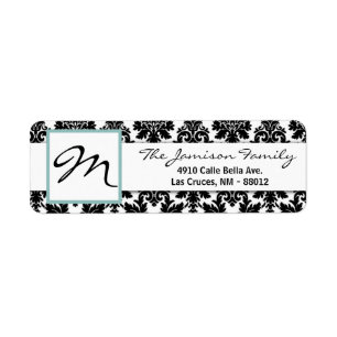 .75"x2.25" Return Address Label Black Tiffa Damask