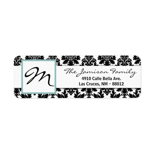 .75"x2.25" Return Address Label Black Tiffa Damask (Front)