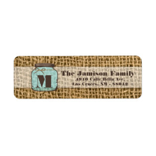 .75"x2.25" Return Address Mason Jar Burlap Country