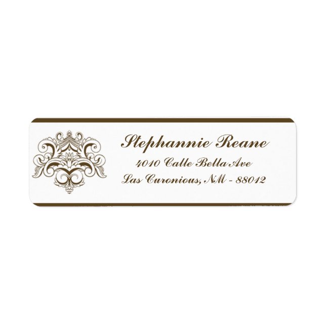 .75" x 2.25" Return Address Tanish Brown Damask (Front)