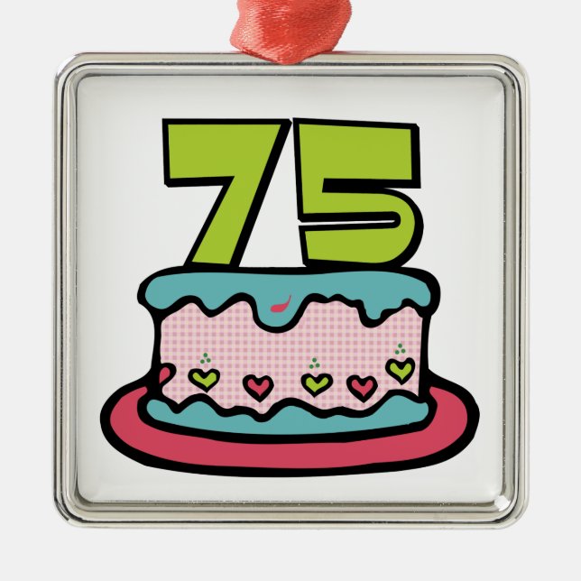 75 Year Old Birthday Cake Metal Tree Decoration (Front)