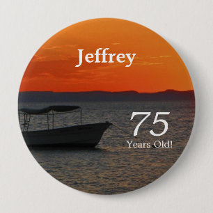 75 Years Old, Fishing Boat Button Pin
