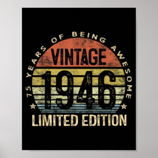75 Years Old Gifts Vintage 1946 Birthday Poster
