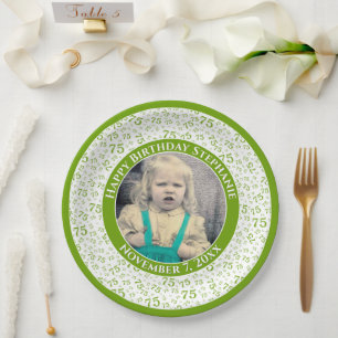 75 Your Photo Random Number Pattern Green/White Paper Plate