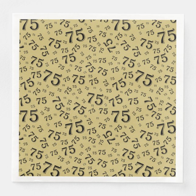 75th Age Random Number Pattern Black/Gold Napkin (Front)