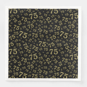 75th Age Random Number Pattern Black/Gold Napkin