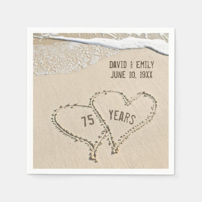 75th Anniversary Beach Hearts Napkins (Front)