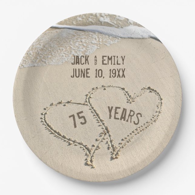 75th Anniversary Beach Hearts Paper Plate (Front)