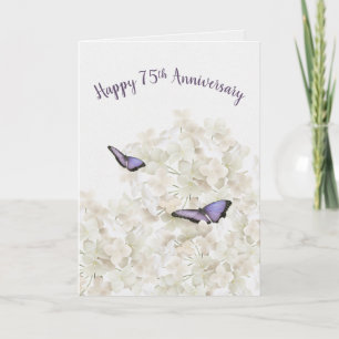 75th Anniversary Butterflies on White Hydrangea Card