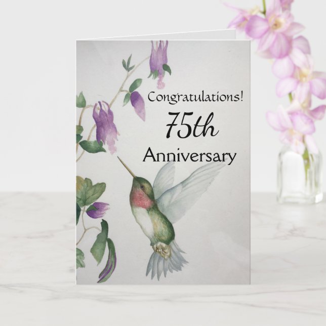 75th Anniversary Congratulations Hummingbird Card (Orchid)