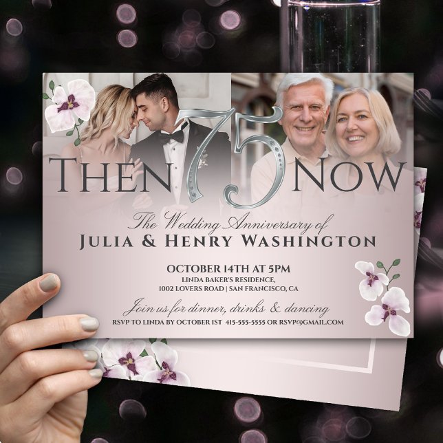 75th Anniversary Graceful Orchid Then And Now Invitation (Creator Uploaded)