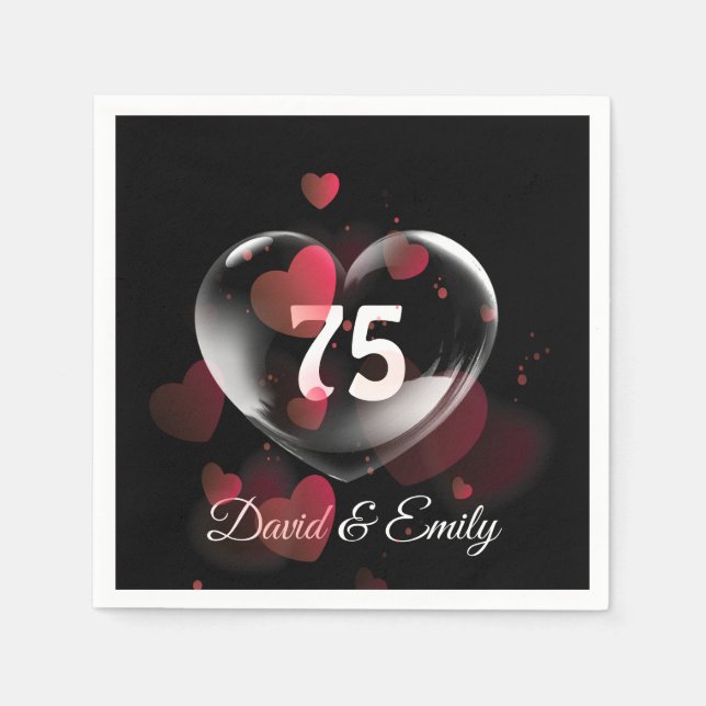 75th Anniversary Heart Bubble With Red Hearts  Napkin (Front)