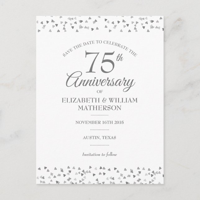75th Anniversary Love Hearts Save the Date Announcement Postcard (Front)