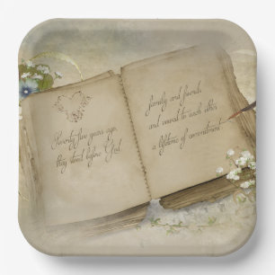 75th Anniversary Old Book Paper Plate
