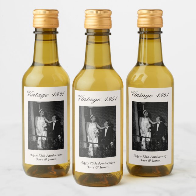 75th Anniversary Party Favor Custom Wedding Photo Wine Label (Bottles)