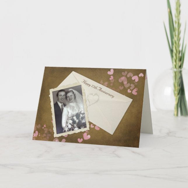 75th Anniversary Snapshot with Hearts  Card (Front)
