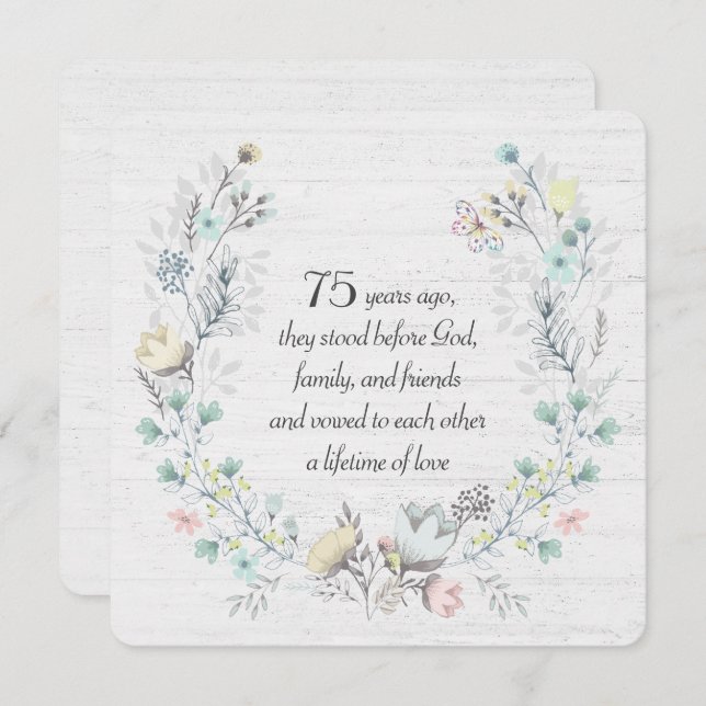 75th Anniversary Wreath On Wood Invitation (Front/Back)