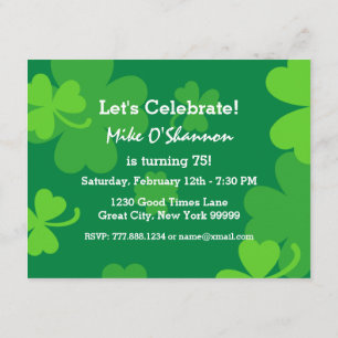 75th Awesome Birthday Green Shamrocks G002G2 Invitation