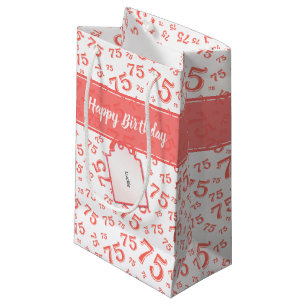 75th Biirthday Random Number Pattern Coral/White Small Gift Bag