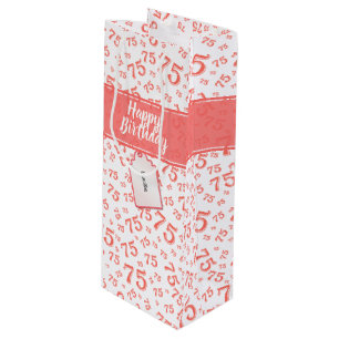 75th Biirthday Random Number Pattern Coral/White Wine Gift Bag