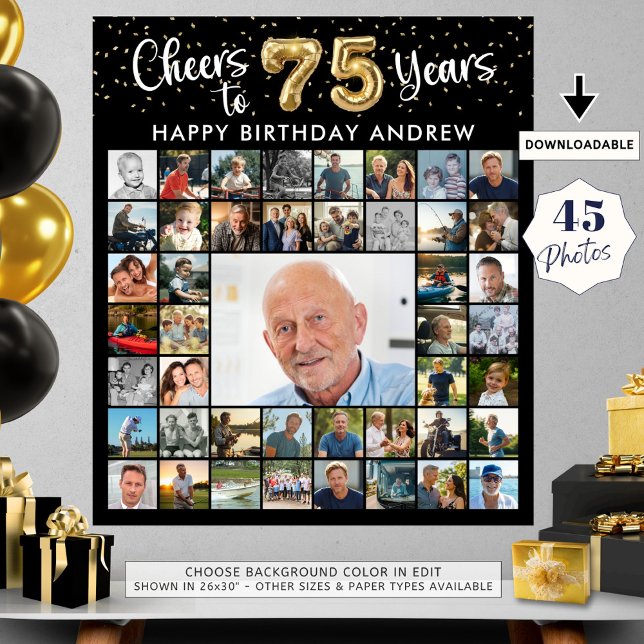 75th Birthday 45 Photo Collage Cheers to 75 Years Poster (Creator Uploaded)
