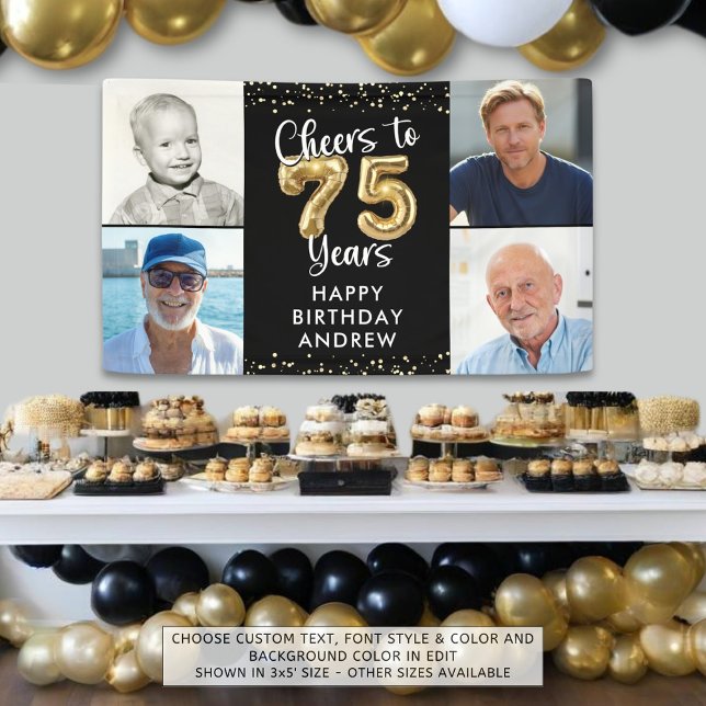 75th Birthday 4 Photos Cheers to 75Years Confetti Banner (Creator Uploaded)