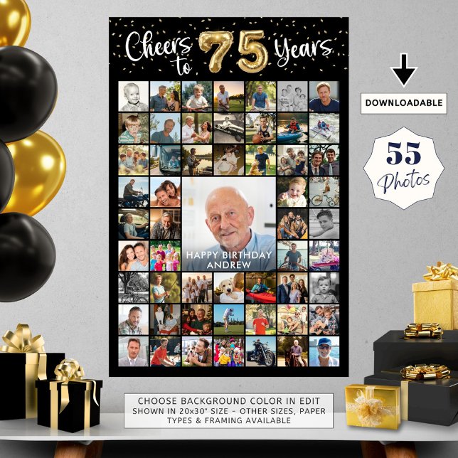75th Birthday 55 Photo Collage Cheers to 75 Years Poster (Creator Uploaded)