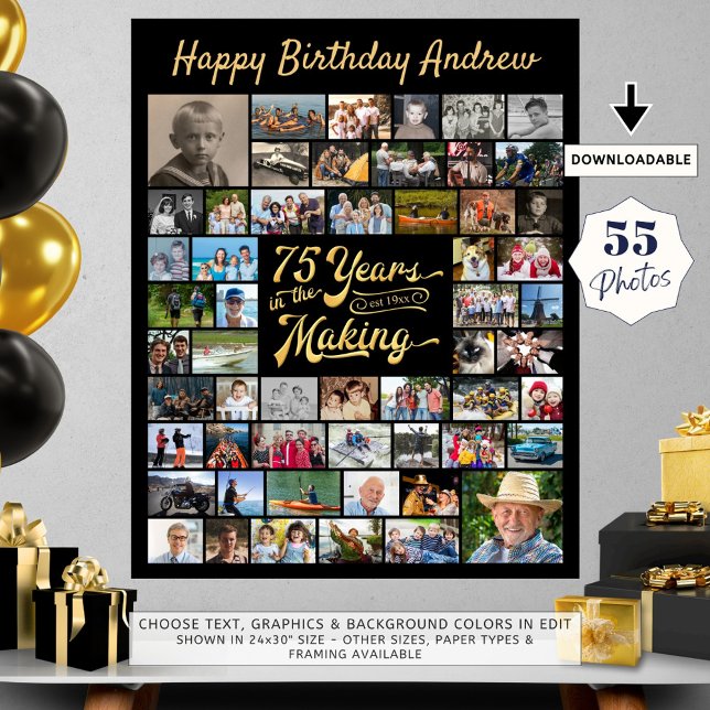 75th Birthday 55 Photo Collage YEARS IN THE MAKING Poster (Creator Uploaded)