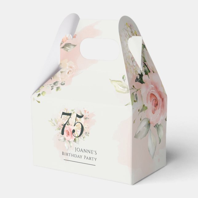75th Birthday Any Age Pink Floral Greenery Floral Favour Box (Front Side)
