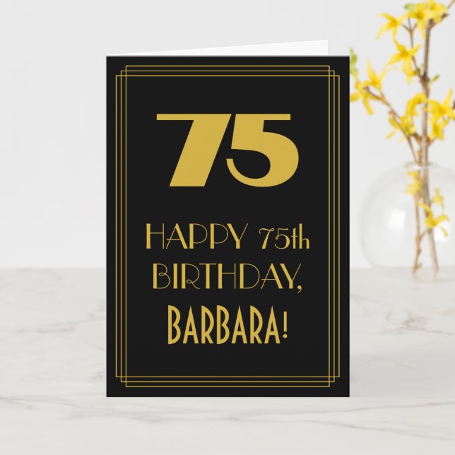 75th Birthday ~ Art Deco Inspired Look "75" & Name Card (Yellow Flower)