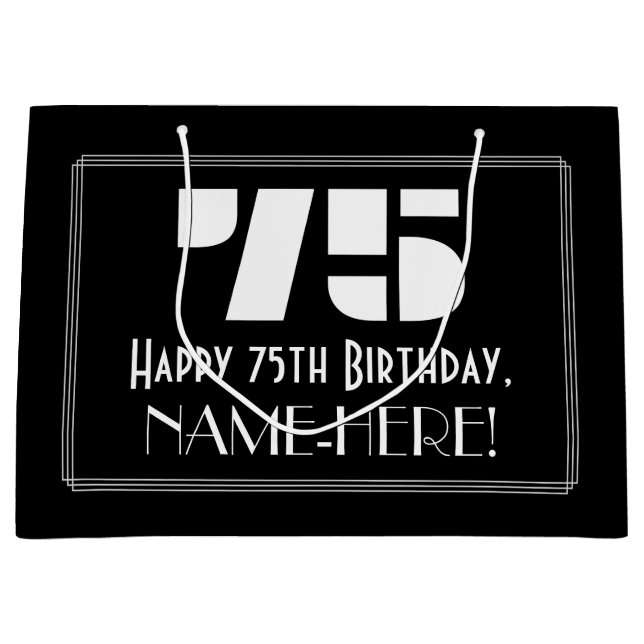 75th Birthday ~ Art Deco Inspired Look "75" + Name Large Gift Bag (Front)