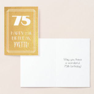 75th Birthday ~ Art Deco Style "75" & Custom Name Foil Card
