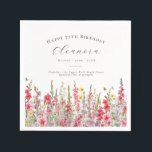 75th Birthday August Birth Flower Custom Napkin<br><div class="desc">Perfect table decor for an August birthday party. Pink gladiolus is the birth flower for that month. It forms a pretty watercolor bottom border on this floral personalised napkin. The birthday guest of honour's name, age and birthdate are placed above it using elegant calligraphy and typography. All text is editable....</div>