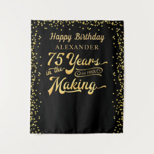 75th Birthday Backdrop Black Gold Confetti Tapestry