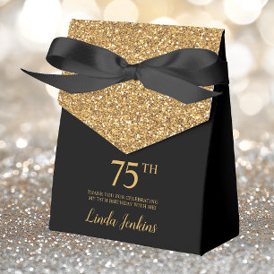 75th Birthday Black Gold Glitter Thank You Favour Box