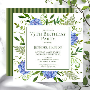 75th Birthday Blue Hydrangeas Invitation