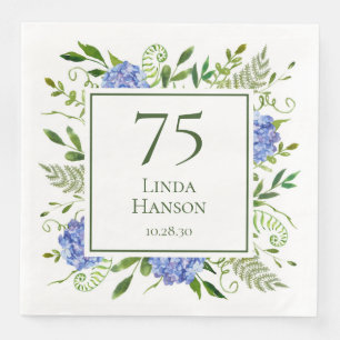 75th Birthday Blue Hydrangeas Napkin