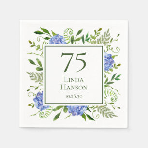 75th Birthday Blue Hydrangeas Napkin