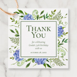 75th Birthday Blue Hydrangeas Thank You Favour Tags
