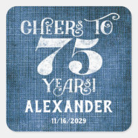 75th Birthday Blue Linen Thank You Favour Stickers