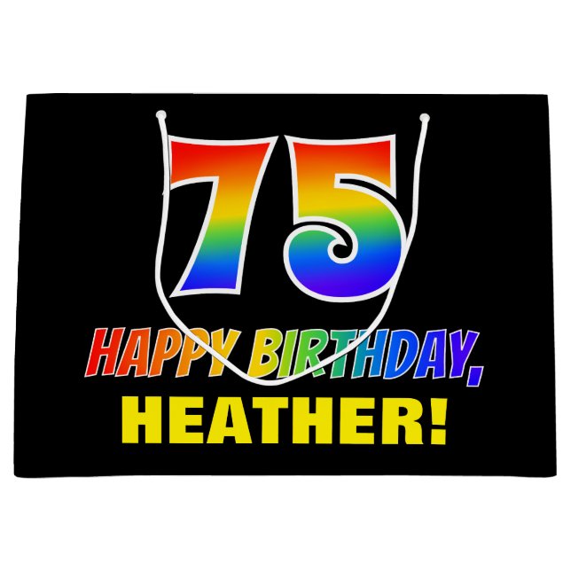 75th Birthday: Bold, Fun, Simple, Rainbow 75 Large Gift Bag (Front)