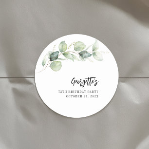 75th Birthday Botanical Eucalyptus Greenery Classic Round Sticker