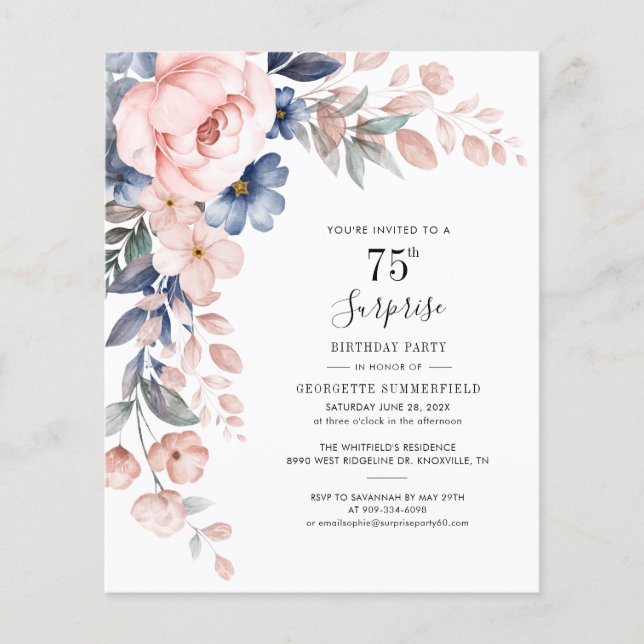 75th Birthday Botanical Floral Party Invitation (Front)