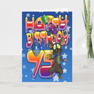 75th Birthday Card cute with little mouse