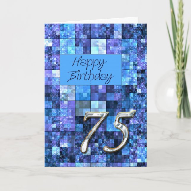 75th Birthday card with abstract squares. (Front)