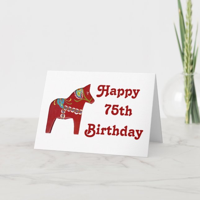 75th Birthday Card with Dala Horse (Front)