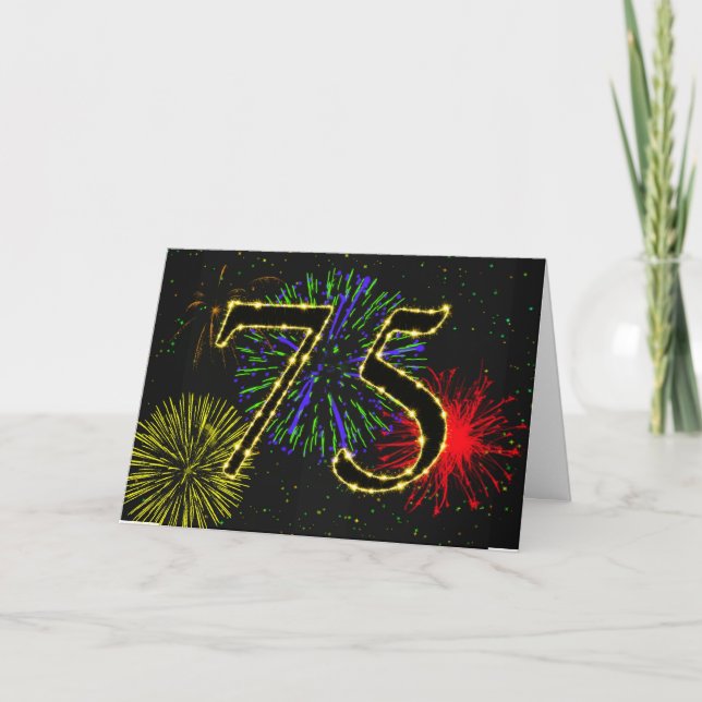 75th Birthday card with fireworks (Front)