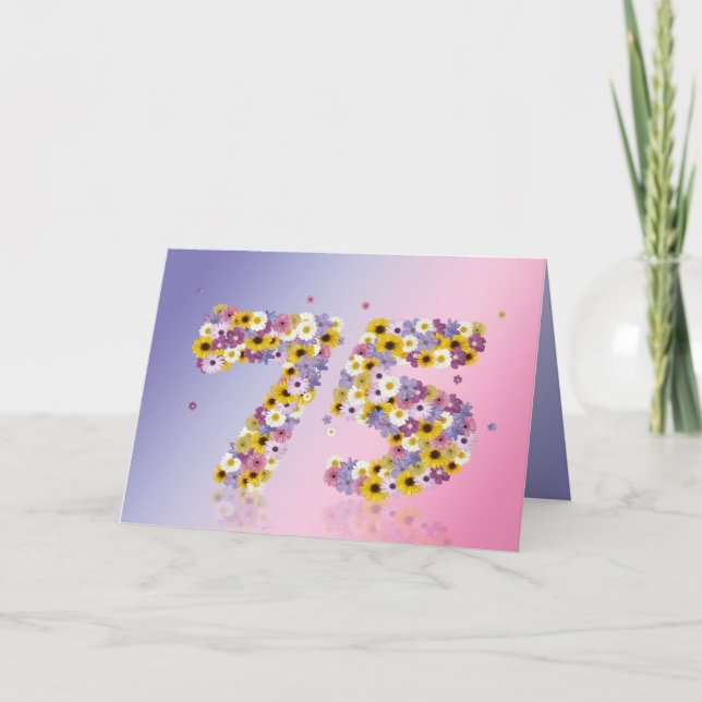 75th birthday card with flowery letters (Front)